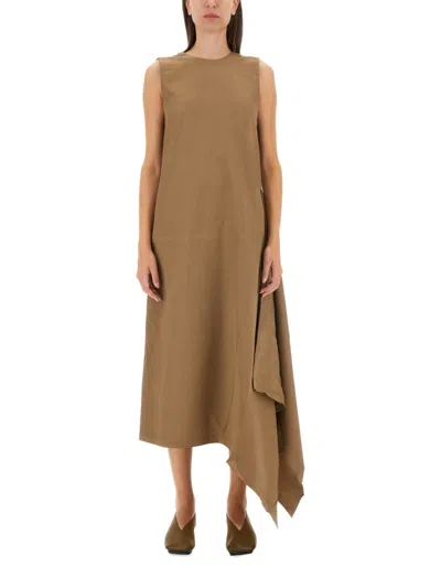 Uma Wang Beige Round Neck Midi Dress