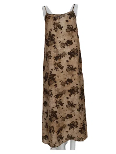 Uma Wang Beige Sleeveless Flared Hem Viscose-blend Midi Dress In Multi