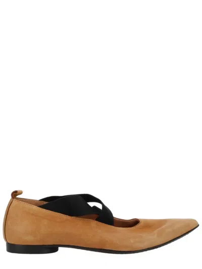 Uma Wang Beige Slip On Ballet Flats In Black