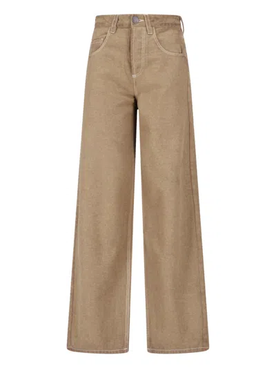 Uma Wang Beige Wool Blend Straight-leg Pants With Five-pocket Design In Brown