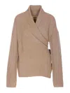 Uma Wang Wrap Cardigan With Belted Waist And Bow In Neutral