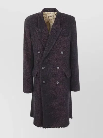 UMA WANG BELTED BACK TEXTURED DOUBLE-BREASTED LAPEL COAT
