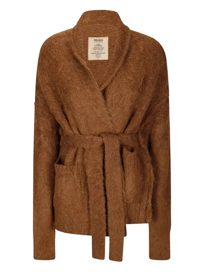 Uma Wang Belted Mohair Cardigan In Brown