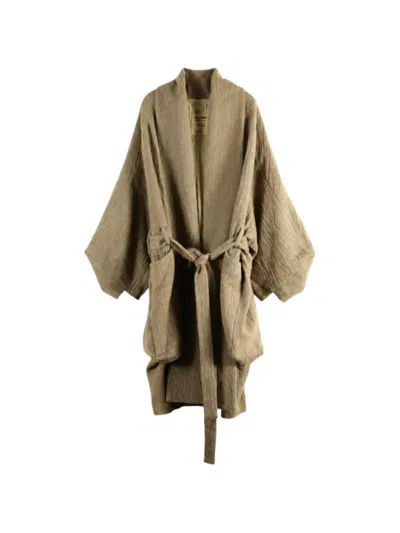 Uma Wang Belted Shawl-collar Coat In Brown