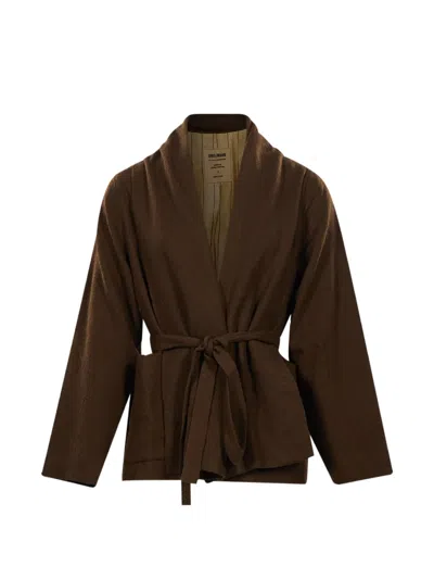 Uma Wang Belted Shawl-collar Jacket In Brown