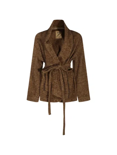 Uma Wang Belted Shawl-lapel Cardigan In Brown