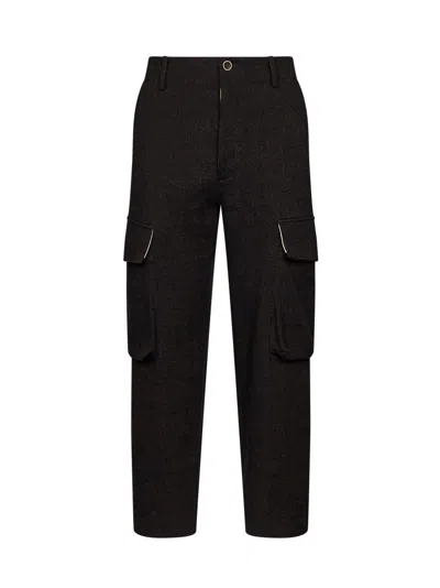 Uma Wang Black And Brown Wool Blend Twill Paxton Cargo Trousers