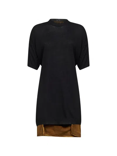 Uma Wang Black And Mustard Cotton And Silk Asymmetric Dress In Blue