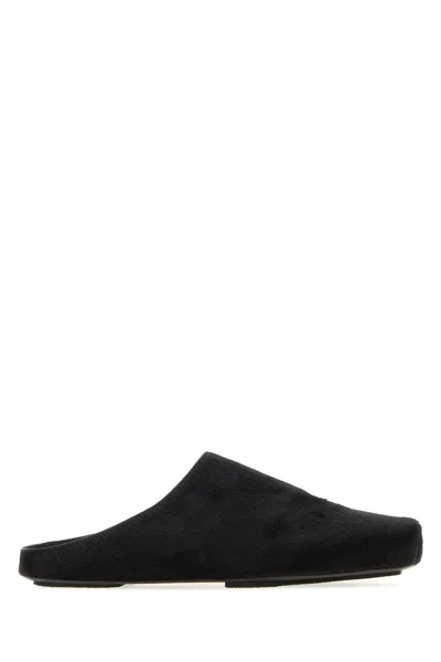 Uma Wang Calf Hair Open Back Faux Fur Slippers In Black
