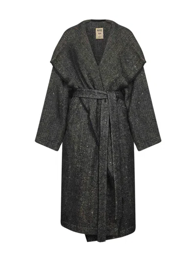 UMA WANG BLACK CHEVRON PITTI COAT WITH HOOD