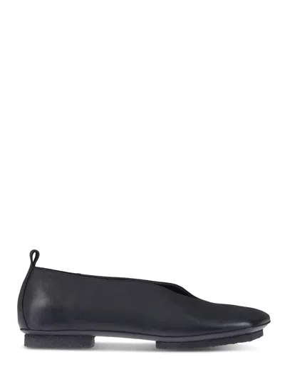 Uma Wang Black Leather Ballet Flats With Textured Sole