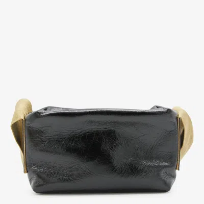 UMA WANG BLACK LEATHER TOFU SMALL SHOULDER BAG