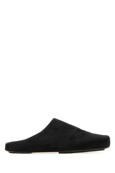 Uma Wang Black Slip-on Slippers In Animal Print