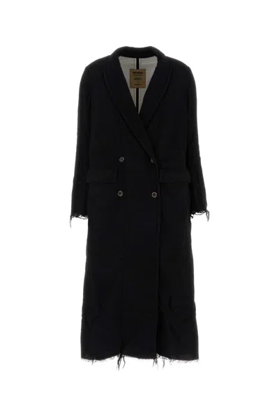 UMA WANG BLACK WOOL BLEND CAMELOT COAT