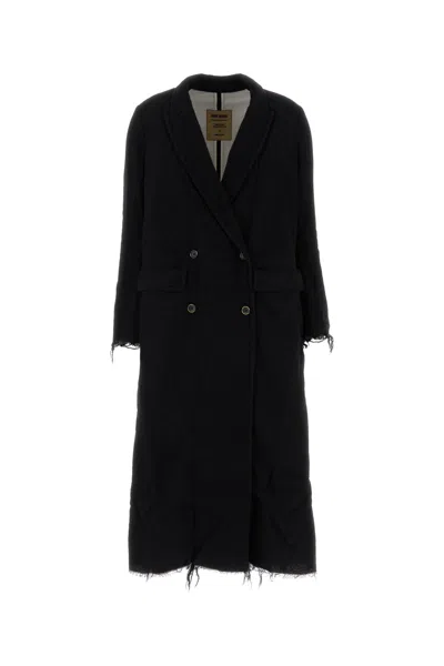 UMA WANG UMA WANG BLACK WOOL BLEND CAMELOT COAT
