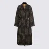 Uma Wang Floral Patterned Textured Coat Belted In Black