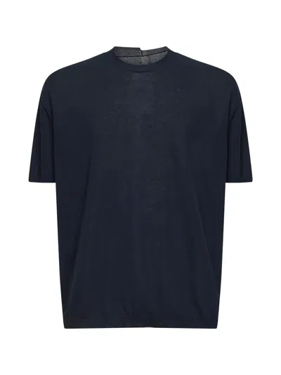 Uma Wang Blue Wool And Silk Crepe Crewneck Sweater