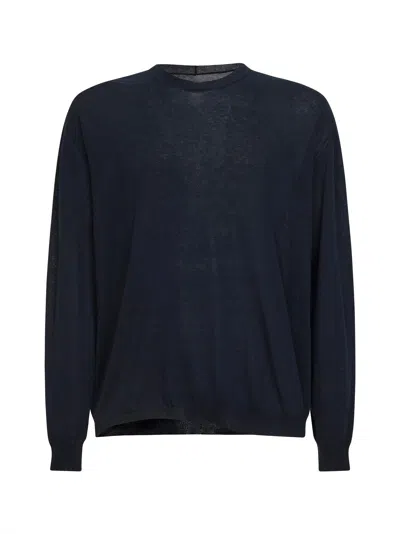 Uma Wang Blue Wool And Silk Crepe Crewneck Sweater
