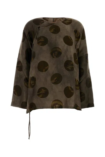 Uma Wang Printed Satin Tanesha Blouse In Gray