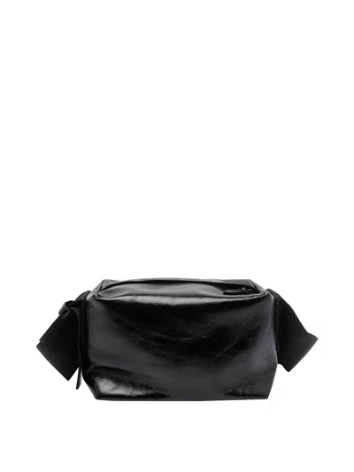 Uma Wang Medium Leather Shoulder Bag With Adjustable Strap In Black