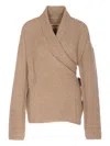 Uma Wang Wrap Cardigan With Belted Waist And Bow In Neutral