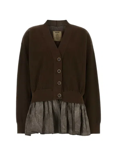 Uma Wang Cotton-silk Blend Ribbed Cardigan In Brown