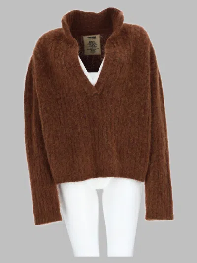 Uma Wang Oversize Stretch Alpaca Blend Polo Shirt For Women In Brown