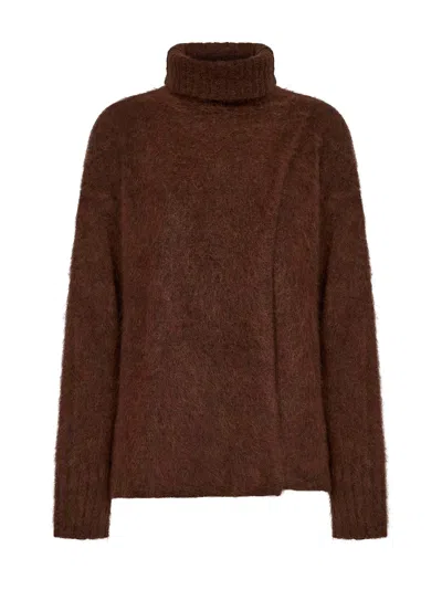 Uma Wang Wrap-effect Turtleneck Sweater In Brown