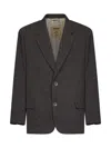 Uma Wang Brown And Blue Stretch Wool Chevron Java Blazer In Gray