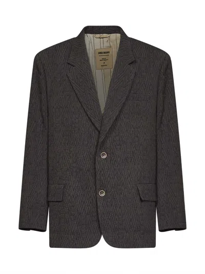 UMA WANG BROWN AND BLUE STRETCH WOOL CHEVRON JAVA BLAZER