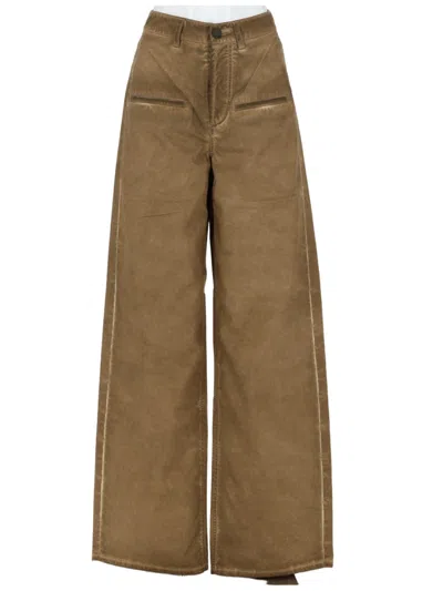 Uma Wang Brown Ball Stitching Detail Cotton Wide-leg Pants