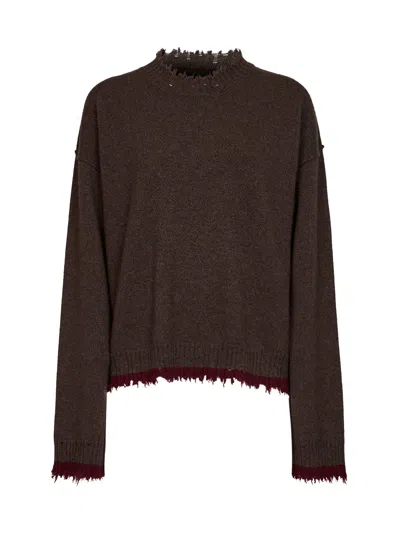 Uma Wang Cashmere Cropped Sweater Round Neckline Hem In Brown