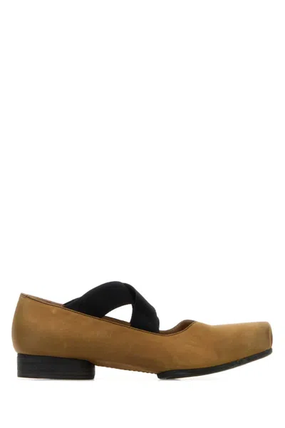 Uma Wang Crossover Strap Calf Leather Flat In Green