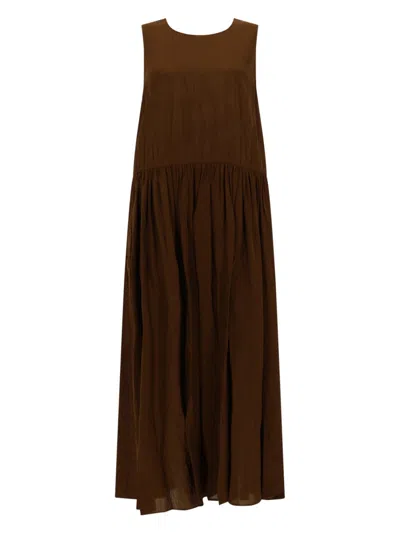Uma Wang Brown Midi Dress With Gathered Waist And Relaxed Fit