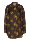 Uma Wang Long Sleeve Collared Printed Top In Brown