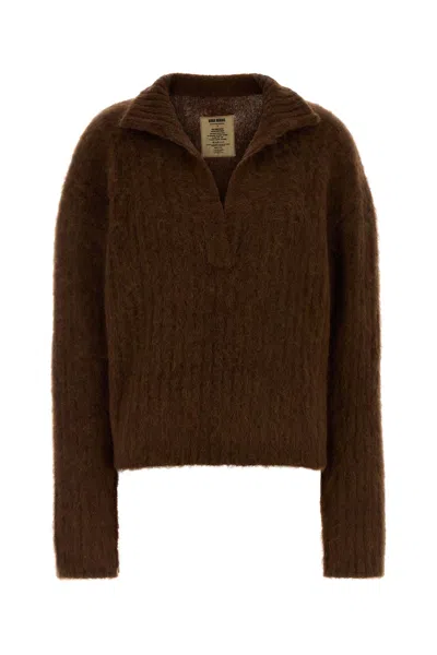 Uma Wang Oversize Stretch Alpaca Blend Polo Shirt For Women In Brown
