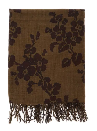 Uma Wang Floral-print Fringed Scarf In Brown