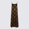 Uma Wang Abstract Print Slip Dress With Spaghetti Straps In Brown