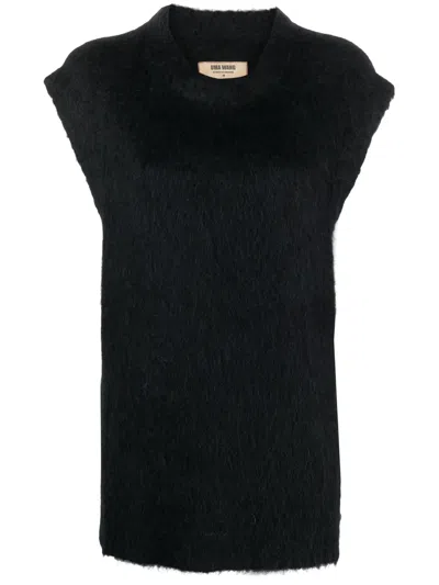 Uma Wang Womens Black Brushed-texture Relaxed-fit Alpaca Wool-blend Knitted Top