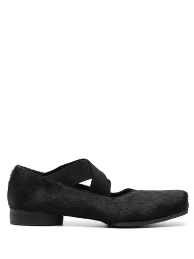 Uma Wang Brushed-effect Leather Ballerina Shoes In Black