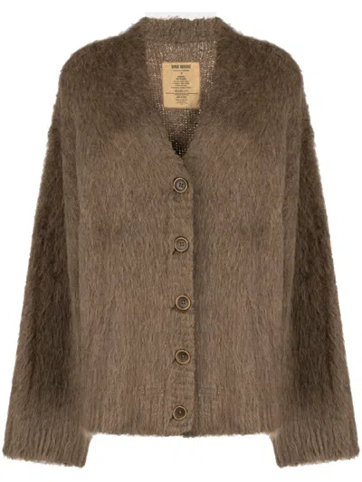 Uma Wang Brushed V-neck Cardigan In Brown