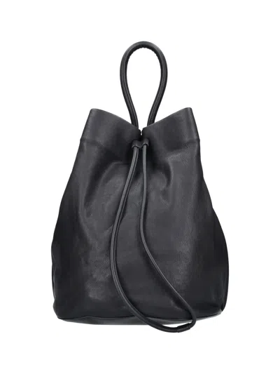 Uma Wang Bucket Bag In Soft Lambskin Leather With Drawstring Closure In Black