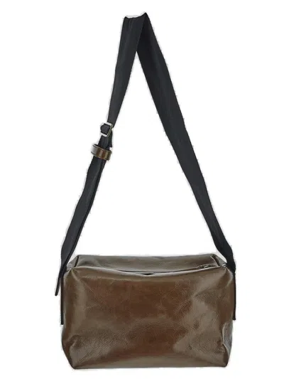 Uma Wang Buckle Detailed Zip-up Shoulder Bag In Brown