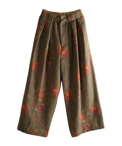 Uma Wang Pomegranate Print Pleated Trousers In Brown