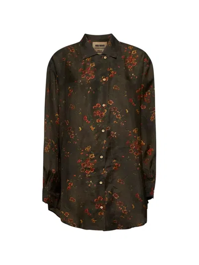 Uma Wang Pomegranate-print Asymmetrical-buttoned Top In Green