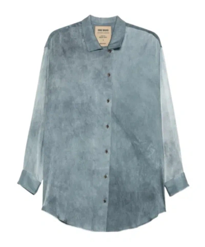 Uma Wang Buttoned Gradient Silk Shirt In Blue