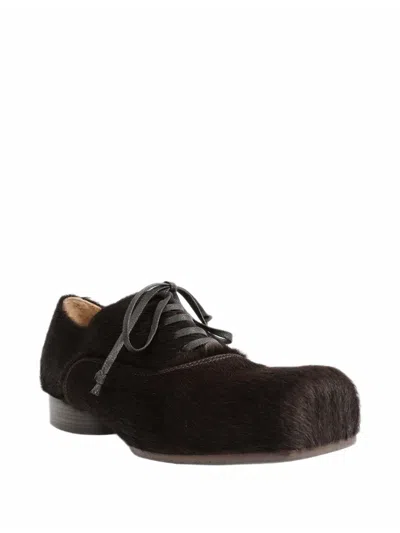 Uma Wang Calf Hair Square-toe Oxford Shoes In Brown