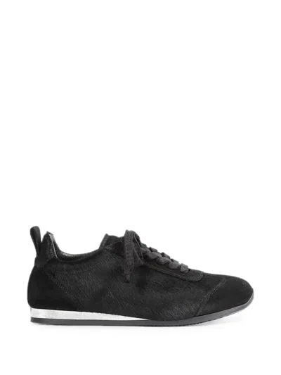 Uma Wang Calf Hair Suede Sneakers In Black