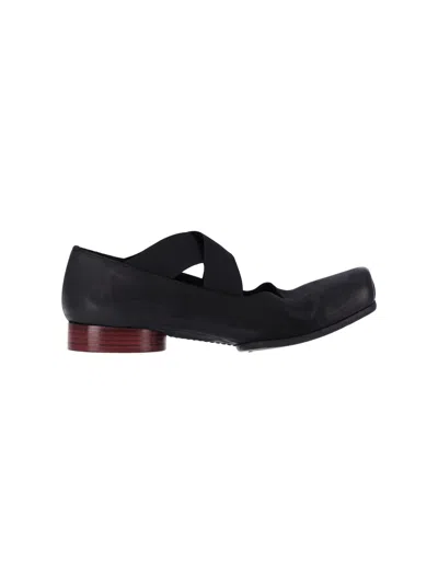 Uma Wang Calf Leather Flat Shoes In Black
