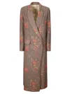 Uma Wang Double-breasted Floral Pattern Wool Coat In Brown